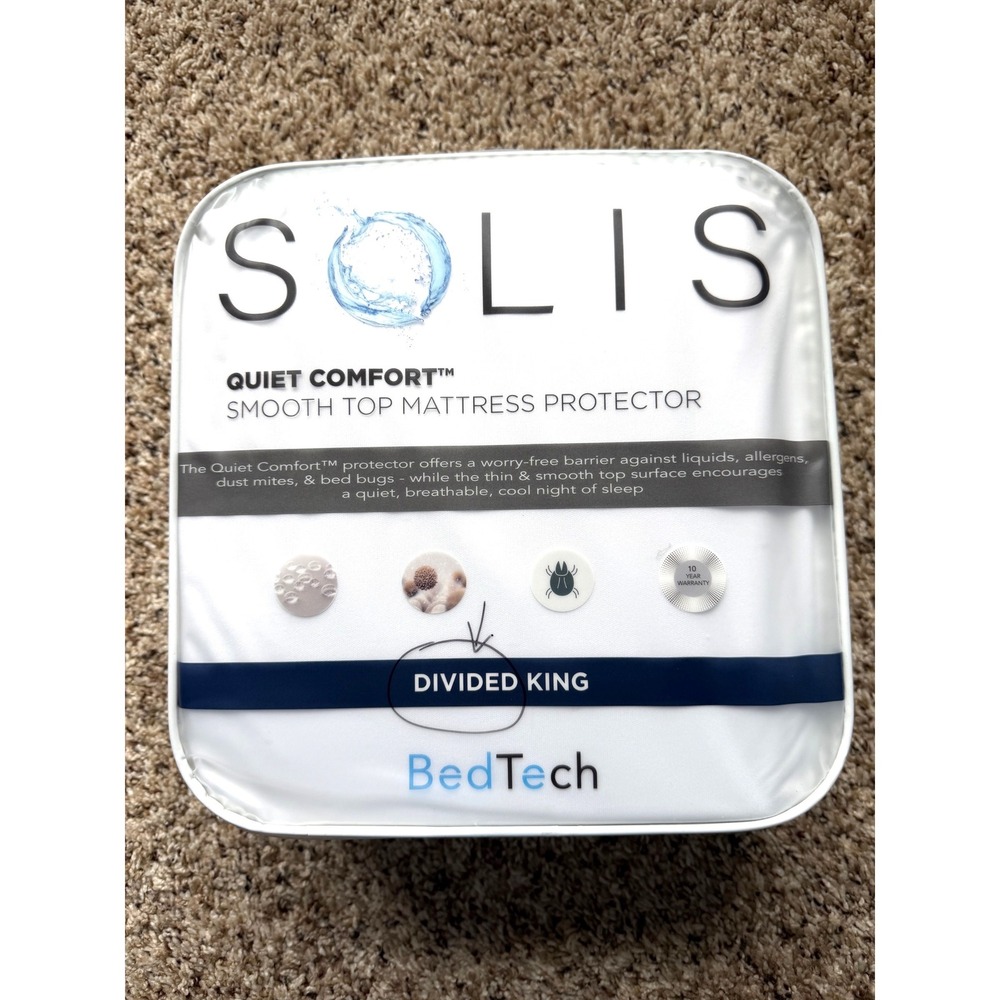 BedTech Solis Quiet Comfort Smooth Top Mattress Protector NEW Divided King White